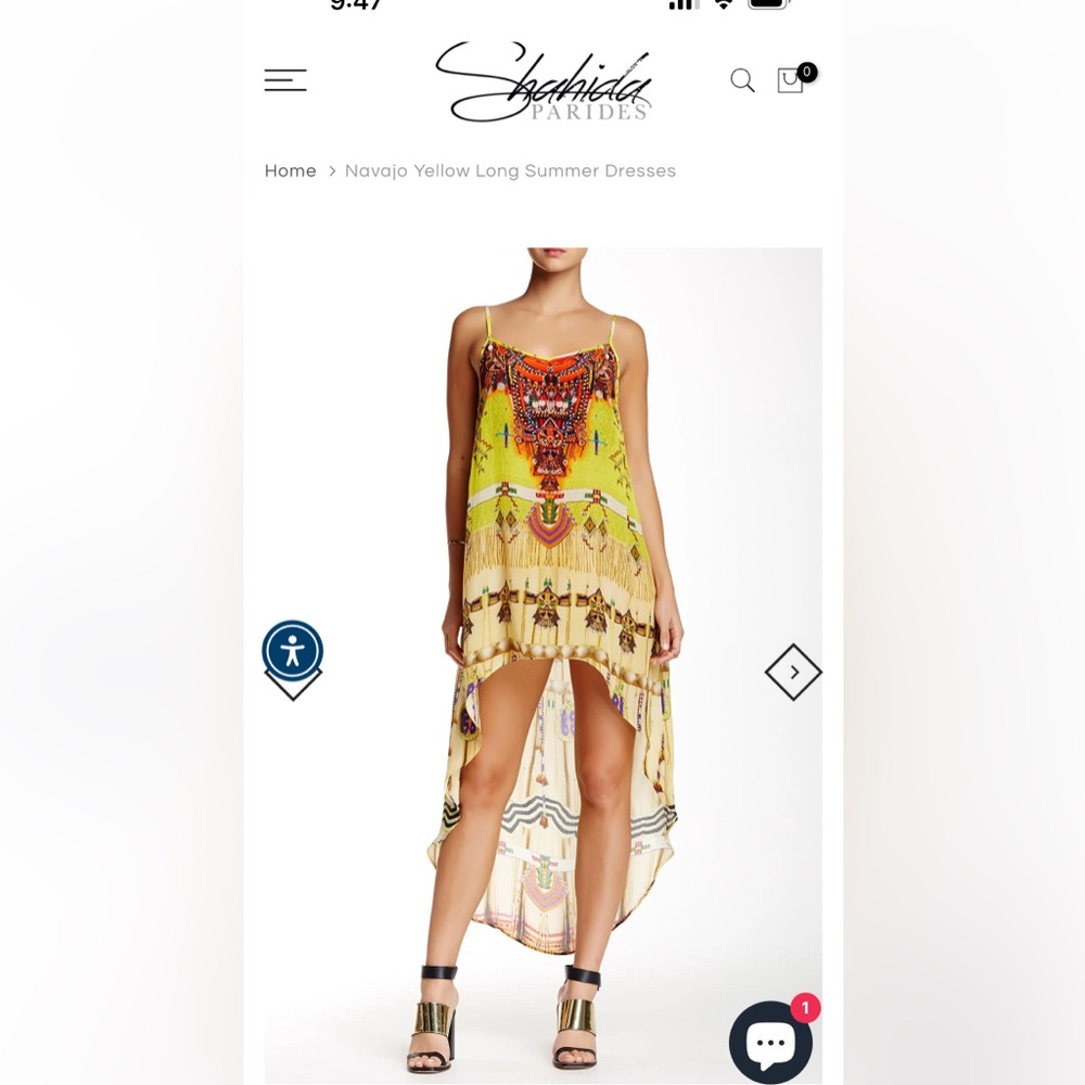 Shahida Parides Navajo Yellow Hi Low Summer Maxi Dress NWOT